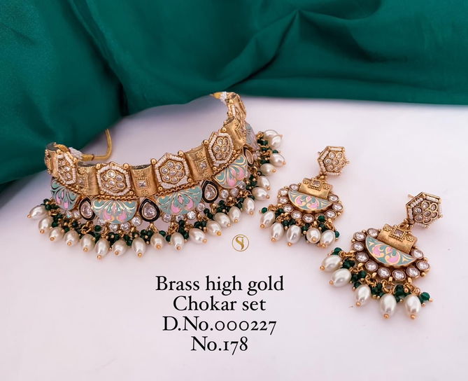 Brass High Gold Bridal Jewellry Chokar Set 8 Wholesale Market in Surat With Price
